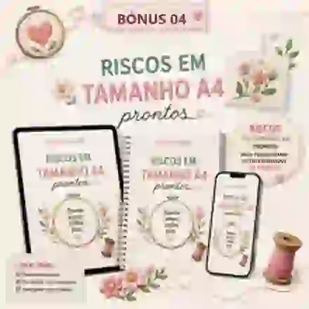 Mockup dos Riscos em Tamanho A4 Prontos, do borda&cria