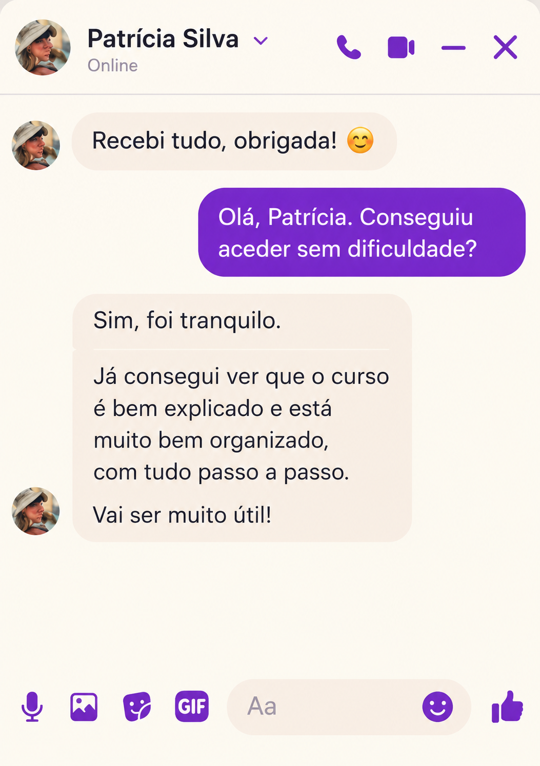 Captura de ecrã de conversa no Messenger com uma compradora do borda&cria
